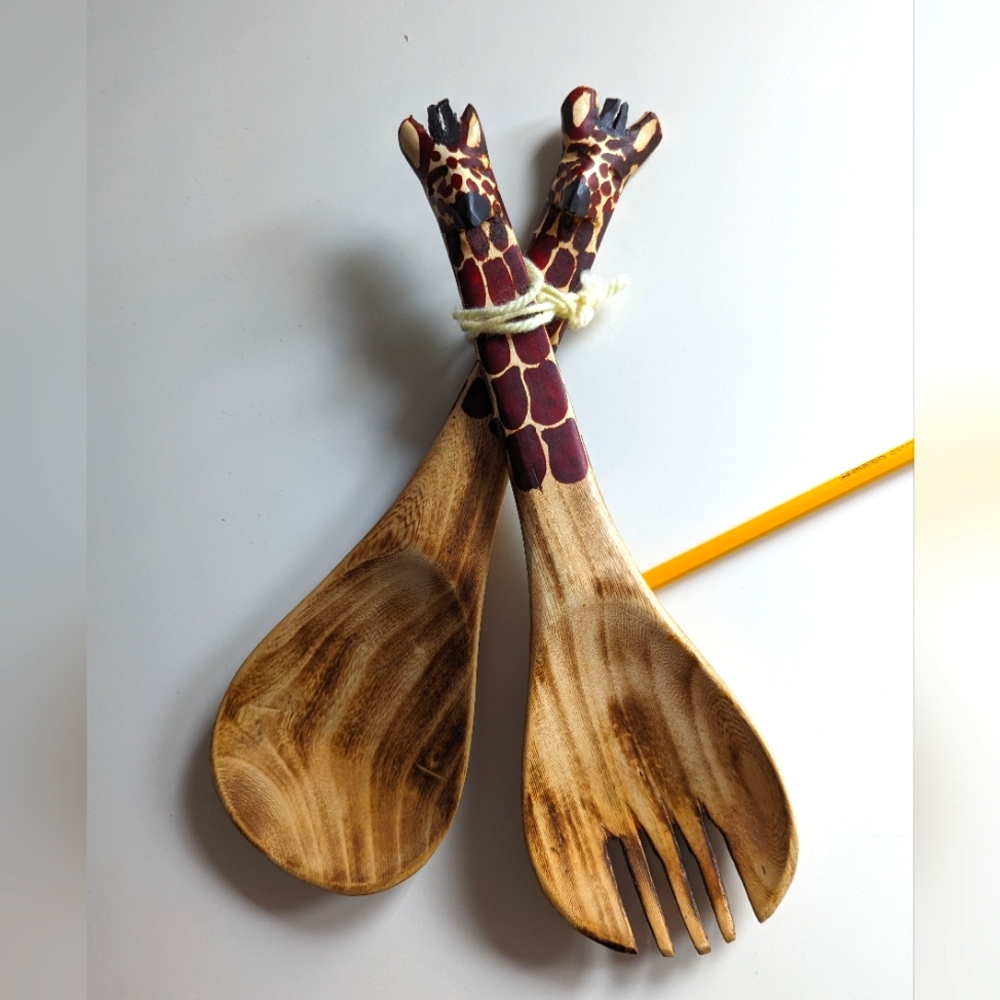 Carved Giraffe Salad Utensils from Kenya
